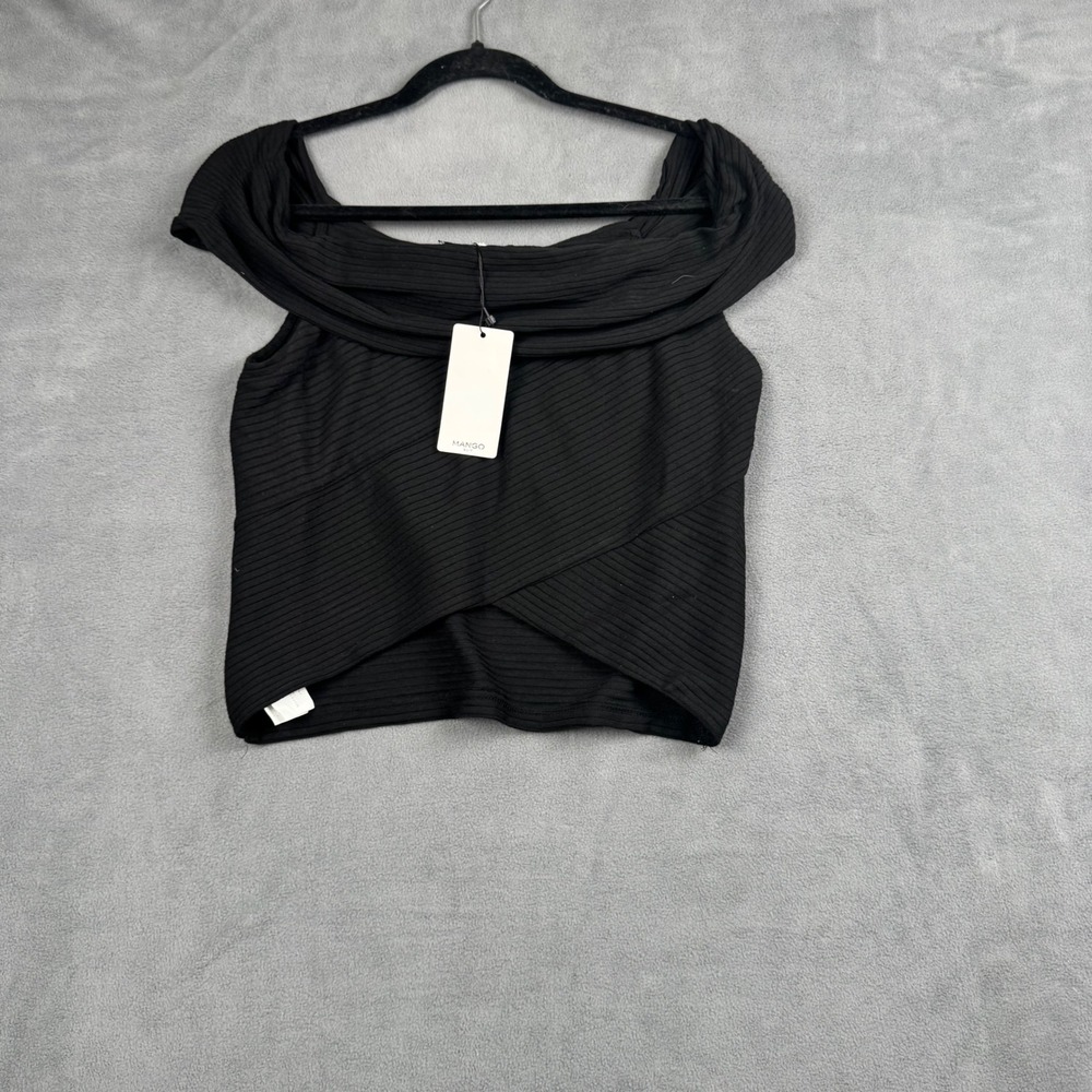 Mango Suit Womens Black Ribbed Off The Shoulder Crossover Crop Top Size M NEW